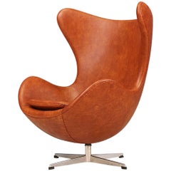 Vintage Arne Jacobsen Leather "Egg" Chair for Fritz Hansen