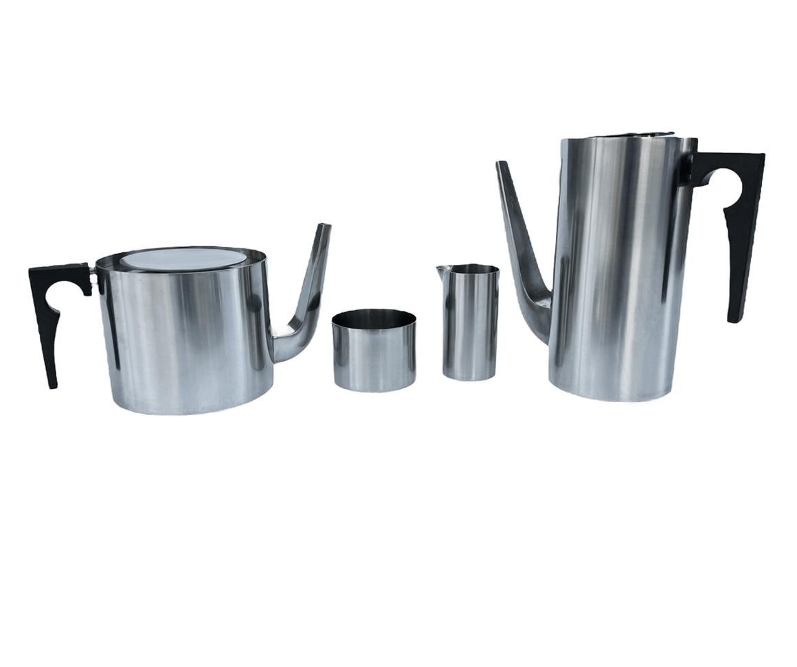 Danish Arne Jacobsen Mid Century Modern Tea or Coffee Set in Stainless by Stelton For Sale