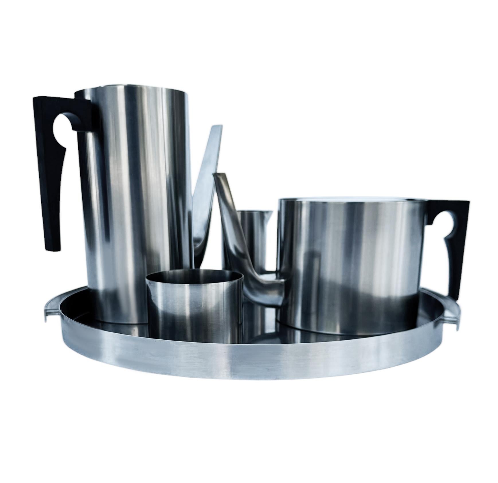 Stainless Steel Arne Jacobsen Mid Century Modern Tea or Coffee Set in Stainless by Stelton For Sale