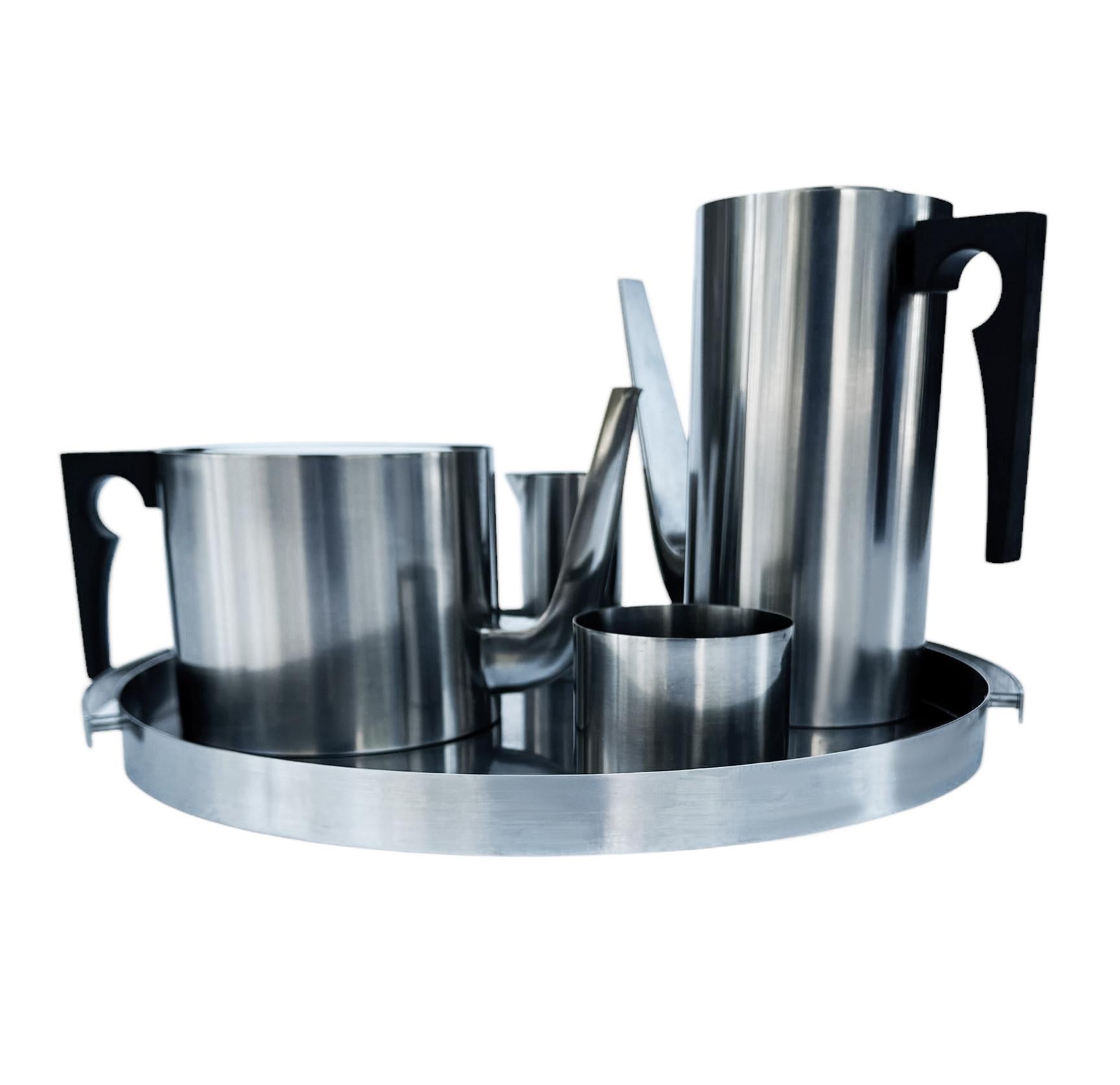 Arne Jacobsen Mid Century Modern Tea or Coffee Set in Stainless by Stelton For Sale 1