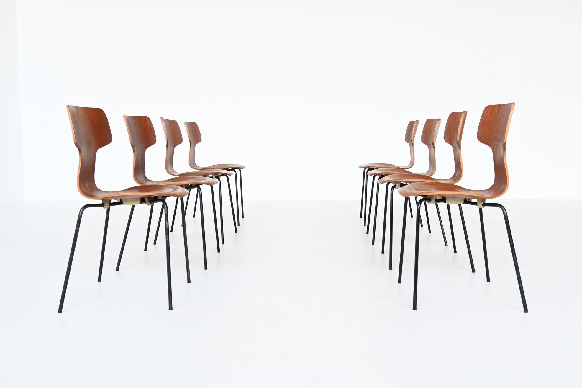 Arne Jacobsen Model 3103 Hammer Chairs Teak Frits Hansen Denmark 1969 2
