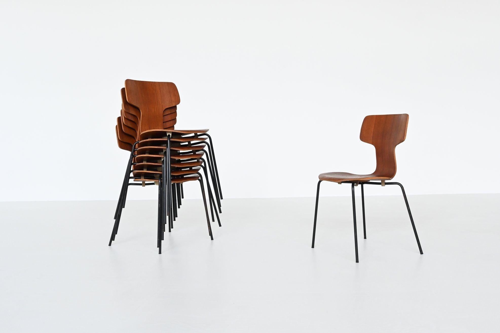 Arne Jacobsen Model 3103 Hammer Chairs Teak Frits Hansen Denmark 1969 5