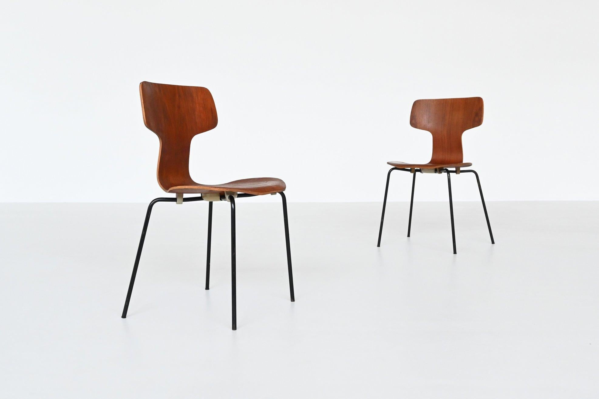 Arne Jacobsen Model 3103 Hammer Chairs Teak Frits Hansen Denmark 1969 6