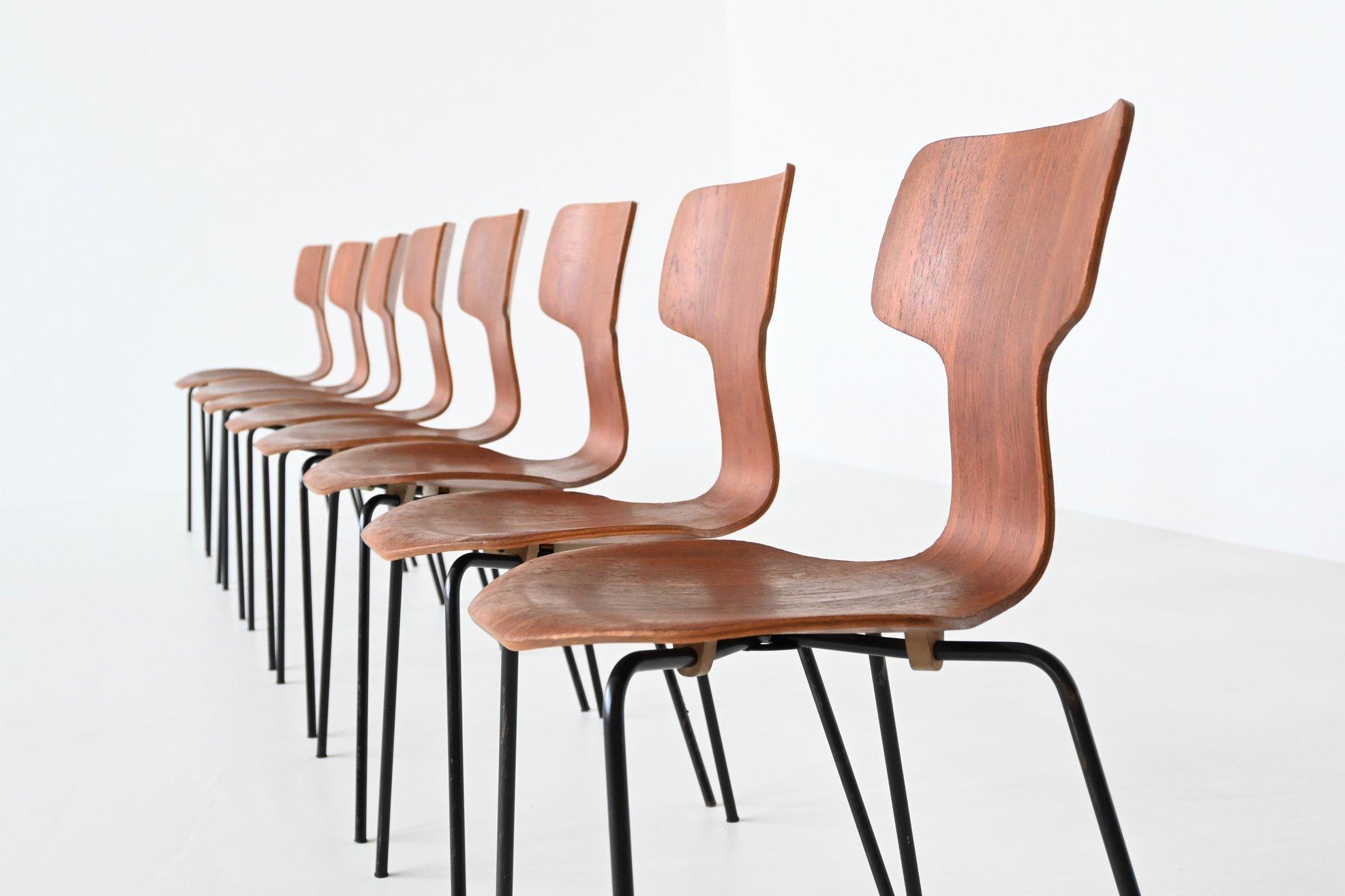 Mid-Century Modern Arne Jacobsen Model 3103 Hammer Chairs Teak Frits Hansen Denmark 1969