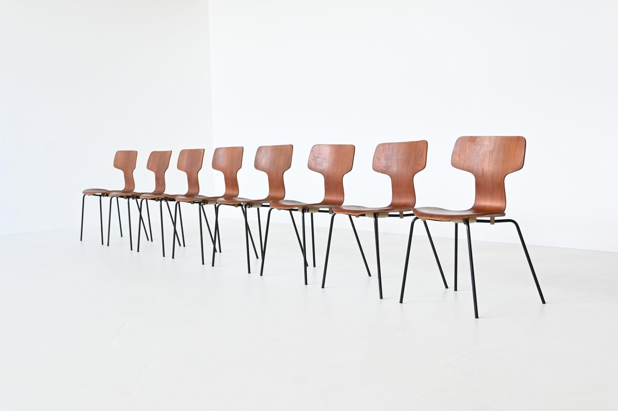 Arne Jacobsen Model 3103 Hammer Chairs Teak Frits Hansen Denmark 1969 In Good Condition In Etten-Leur, NL