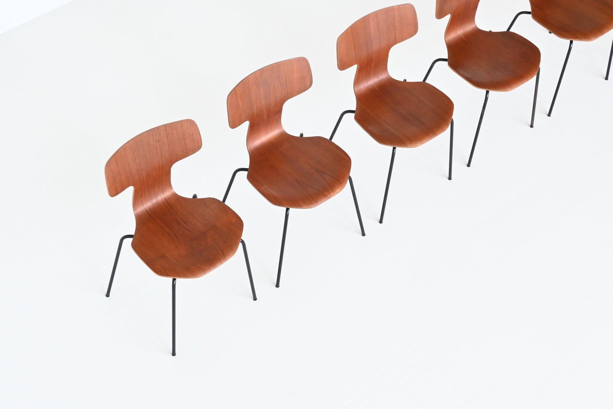 Metal Arne Jacobsen Model 3103 Hammer Chairs Teak Frits Hansen Denmark 1969