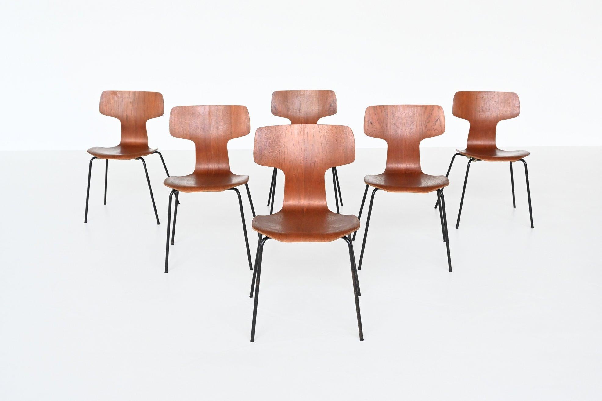 Arne Jacobsen Model 3103 Hammer Chairs Teak Frits Hansen Denmark 1969 1
