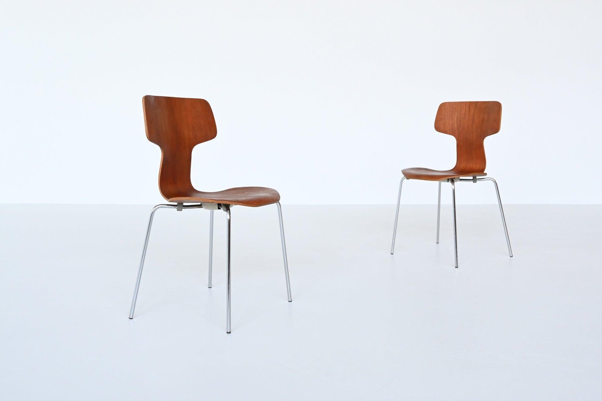 Arne Jacobsen Model 3103 Hammer Chairs Teak Fritz Hansen Denmark 1980 3