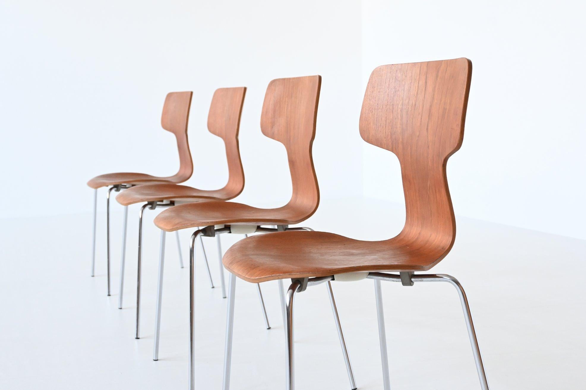 Mid-Century Modern Arne Jacobsen Model 3103 Hammer Chairs Teak Fritz Hansen Denmark 1980