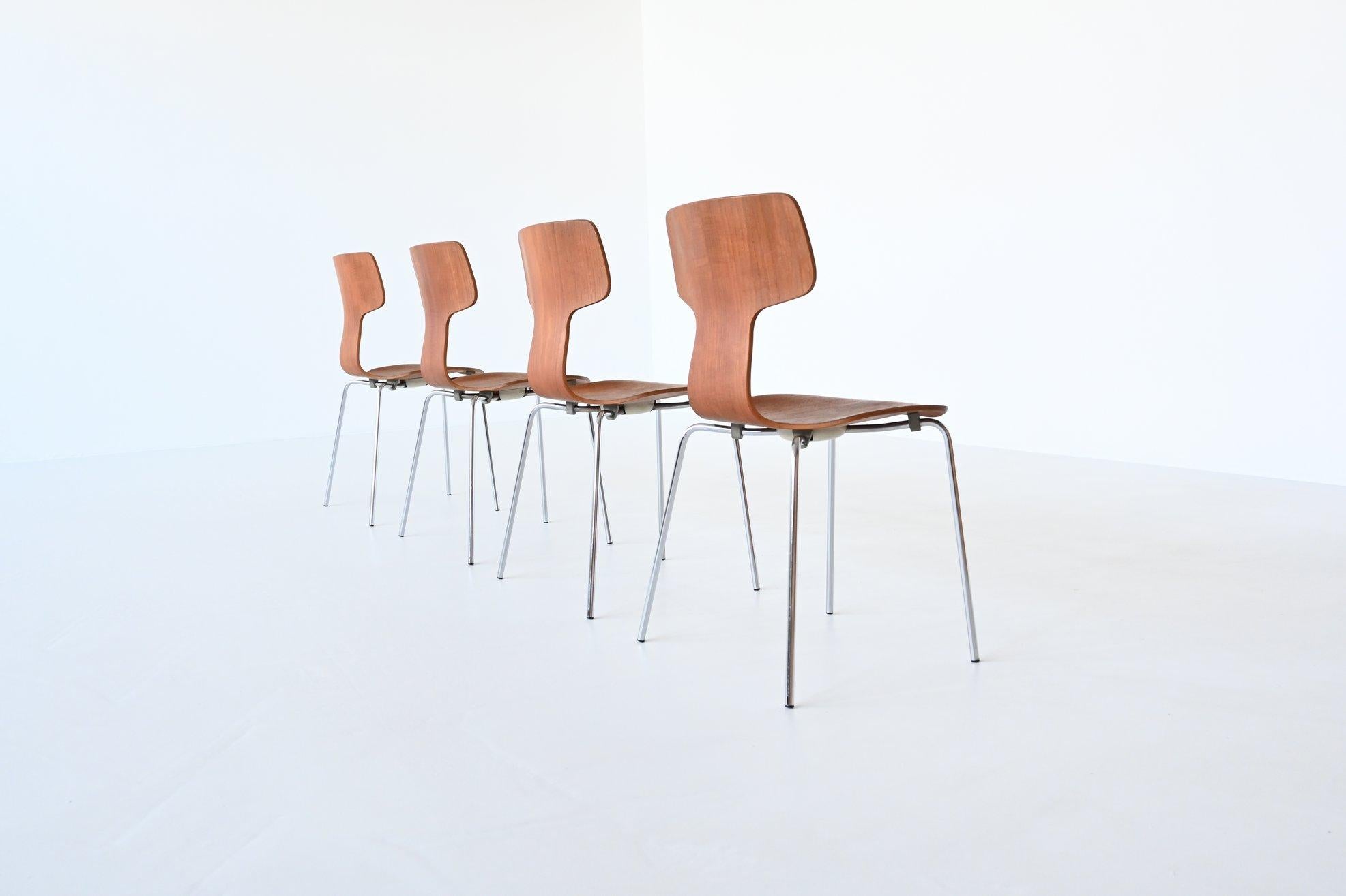 Danish Arne Jacobsen Model 3103 Hammer Chairs Teak Fritz Hansen Denmark 1980