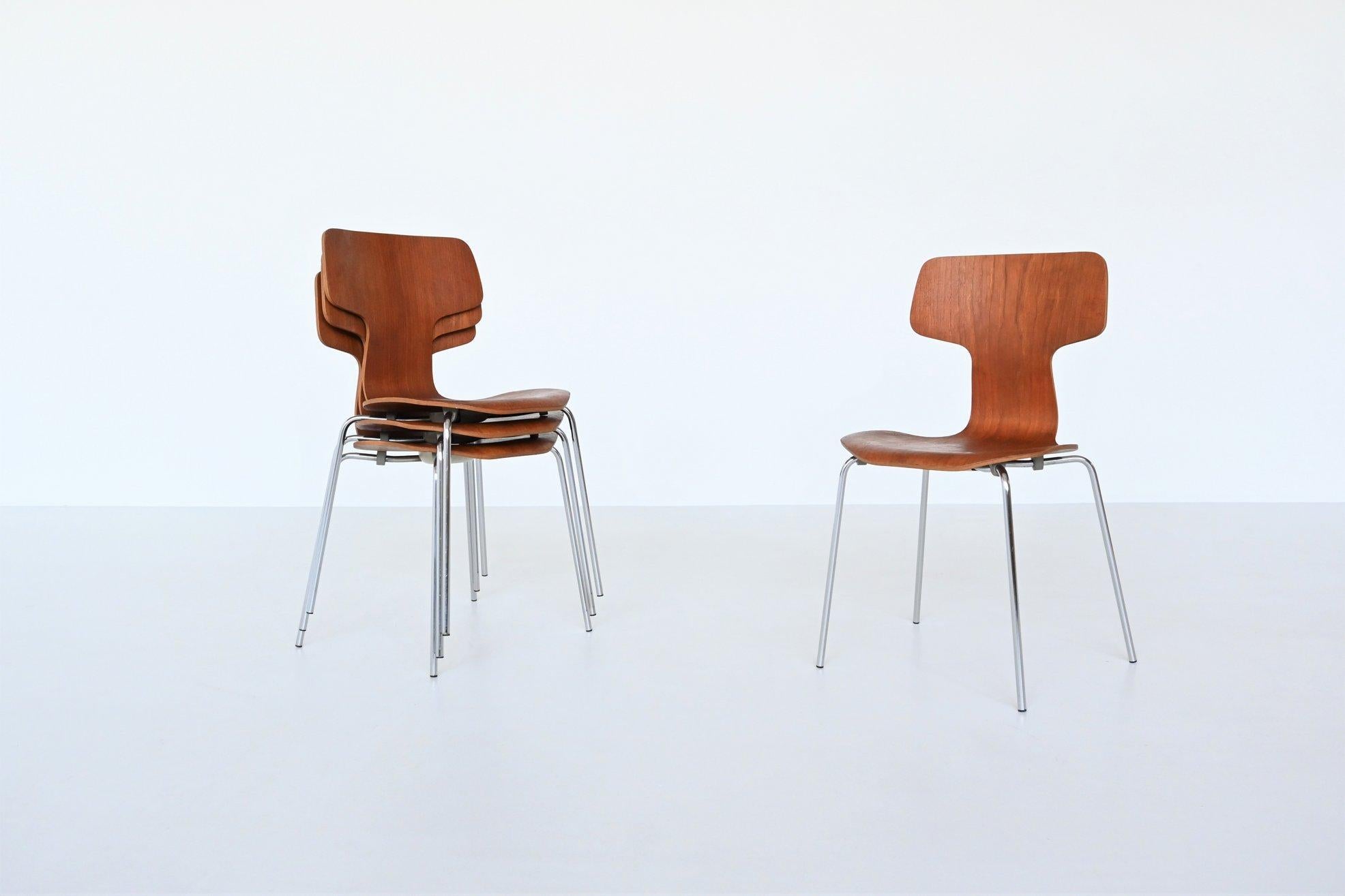 Arne Jacobsen Model 3103 Hammer Chairs Teak Fritz Hansen Denmark 1980 2