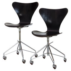 Arne Jacobsen Model 3117 Adjustable Desk Work Chairs, 1955, Early Matching Pair