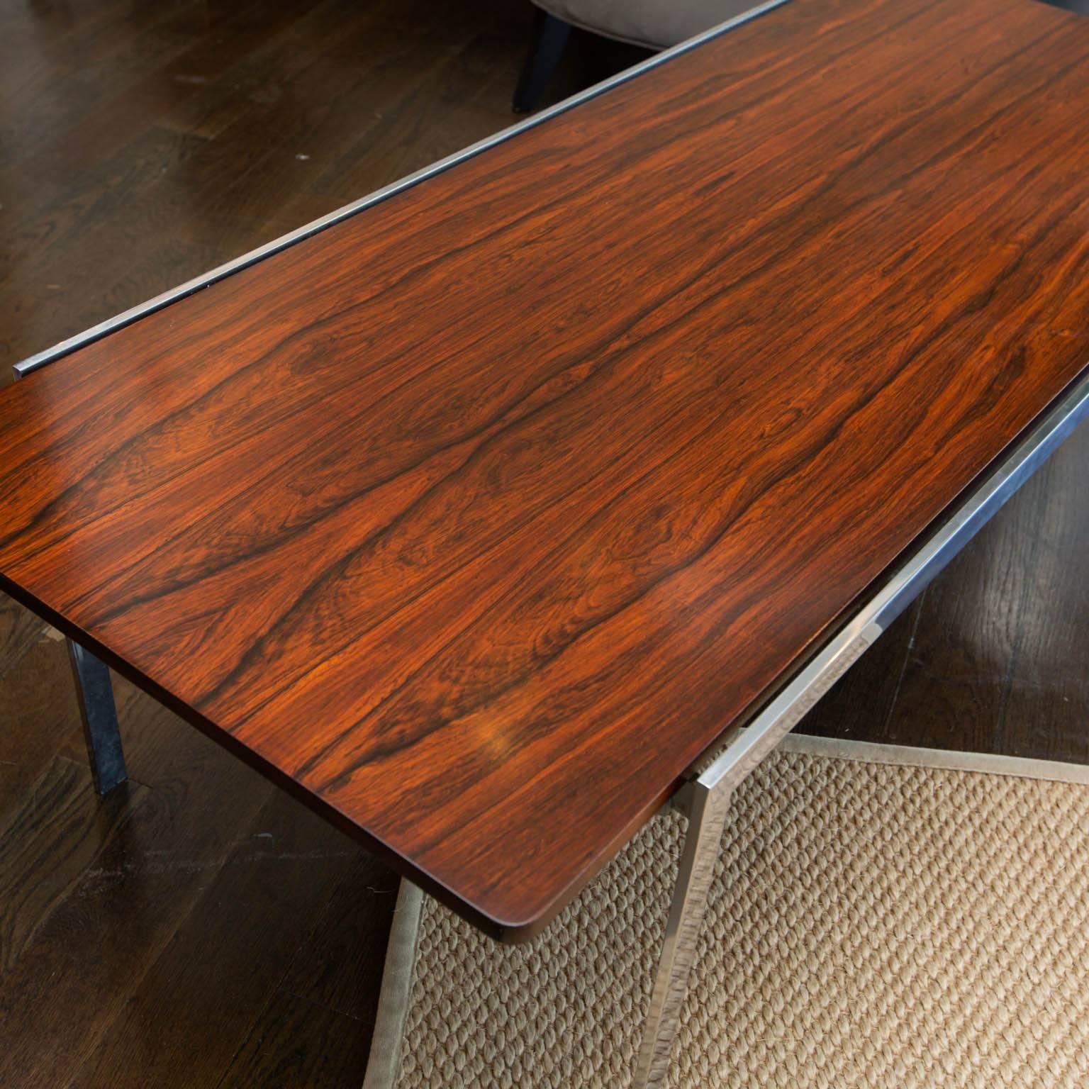 Danish modern coffee table, just refinished, with beautiful roswood veneer.