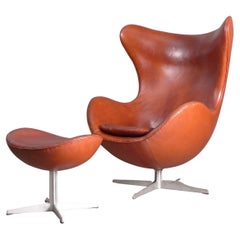 Arne Jacobsen, Original Egg Chair and Ottoman, dated 1968, by Fritz Hansen