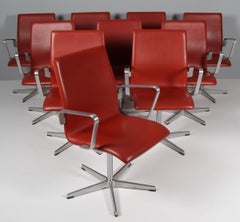 Arne Jacobsen Oxford Armchair by Fritz Hansen, Red Brown Leather