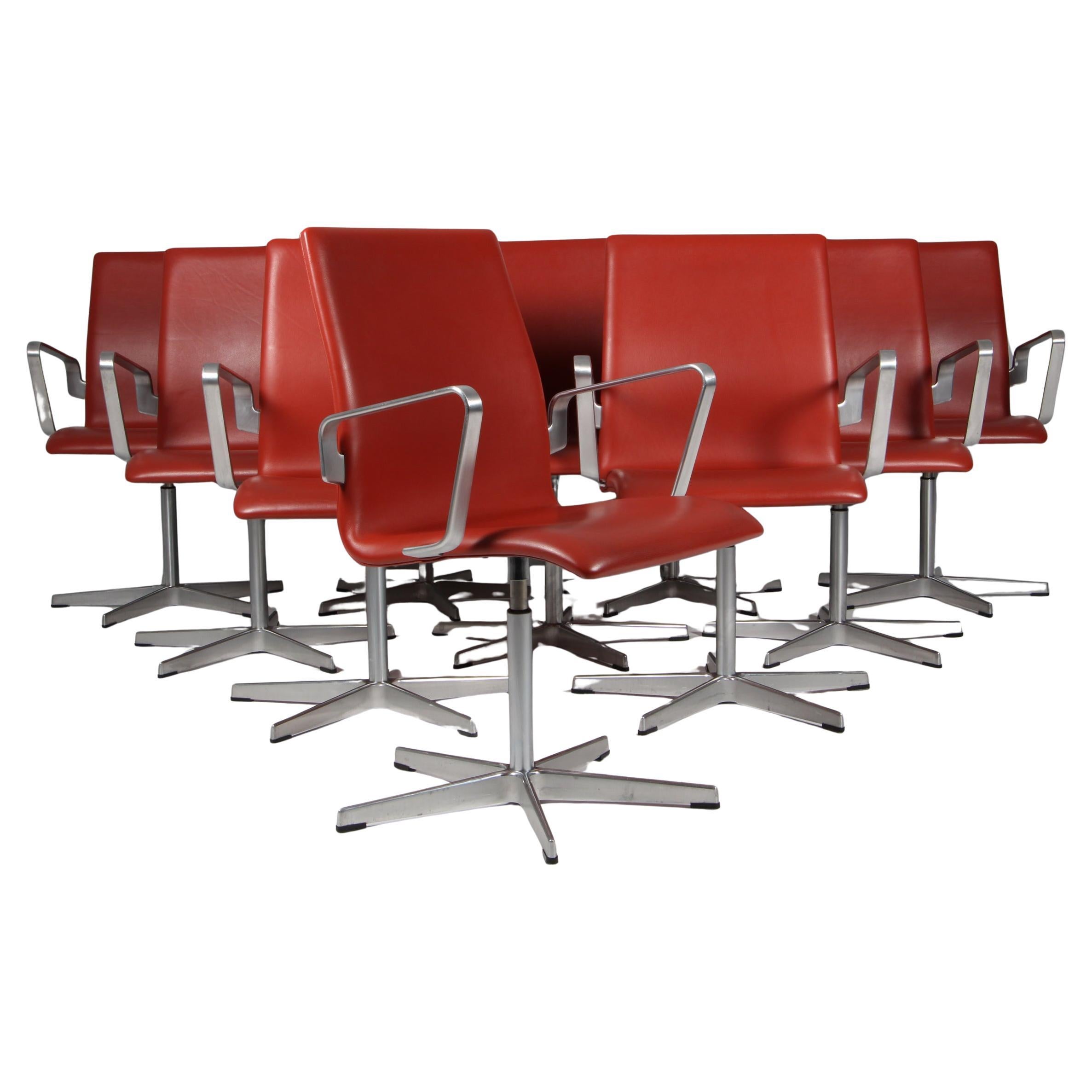 Arne Jacobsen Oxford Armchair by Fritz Hansen, Red Brown Leather For Sale