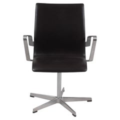Arne Jacobsen Oxford Chair Newly Upholstered with Black Aniline Leather