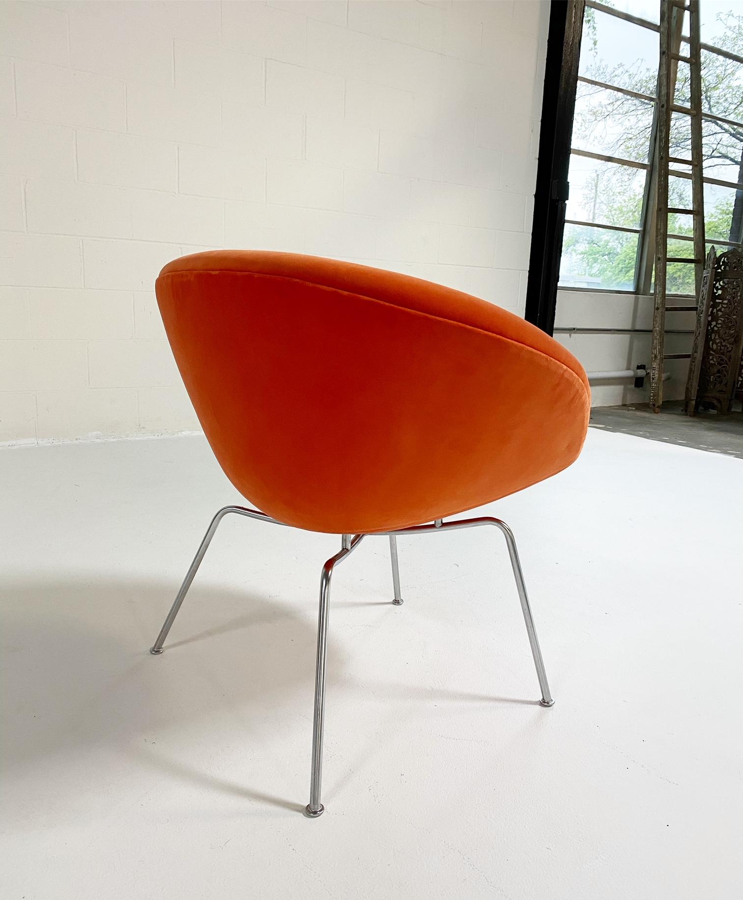 Mid-Century Modern Arne Jacobsen Pot Chair, Loro Piana Orange Velvet For Sale