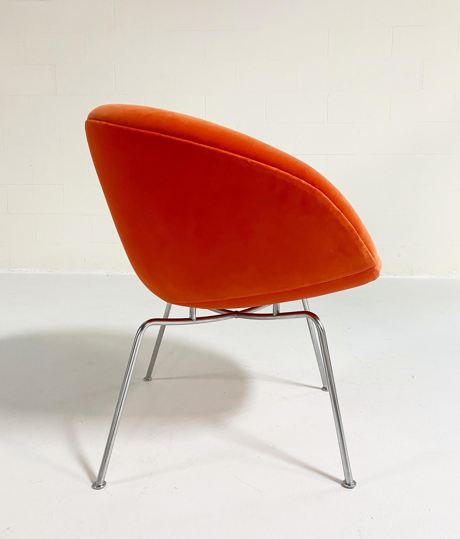 Danish Arne Jacobsen Pot Chair, Loro Piana Orange Velvet For Sale