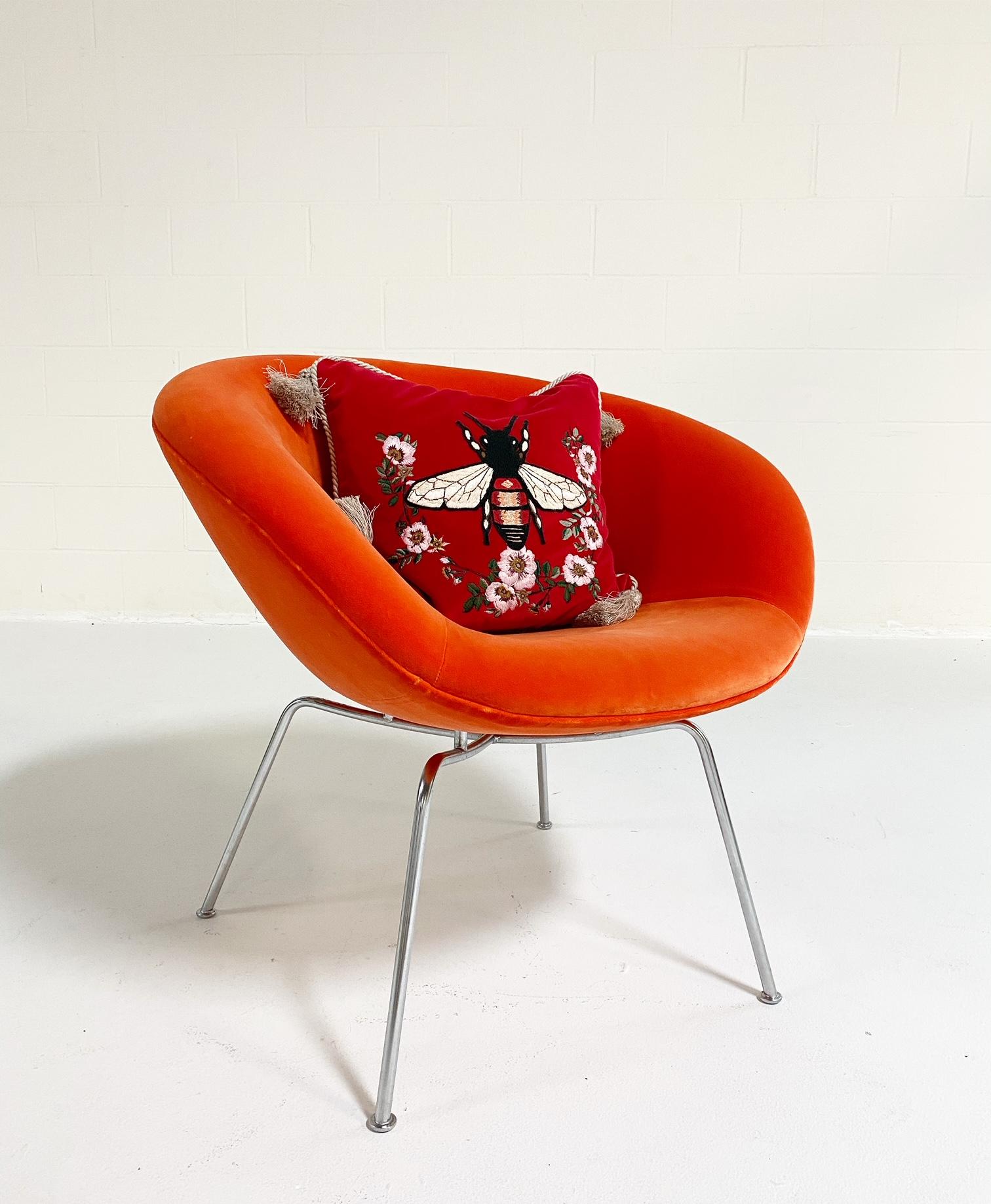 Arne Jacobsen Pot Chair, Loro Piana Orange Velvet In Excellent Condition For Sale In SAINT LOUIS, MO