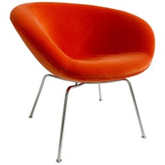 Retro Arne Jacobsen Pot Chair, Loro Piana Orange Velvet