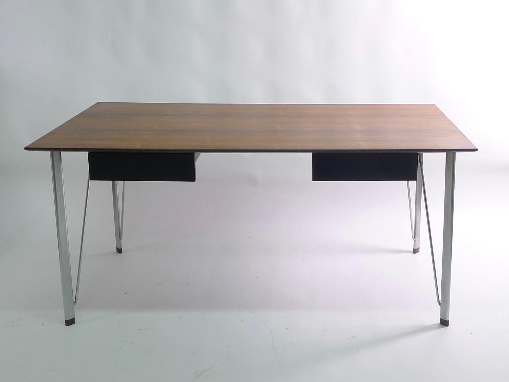 Scandinavian Modern Arne Jacobsen Rosewood and Steel Writing Desk FH3605, Danish, Designed 1955 For Sale