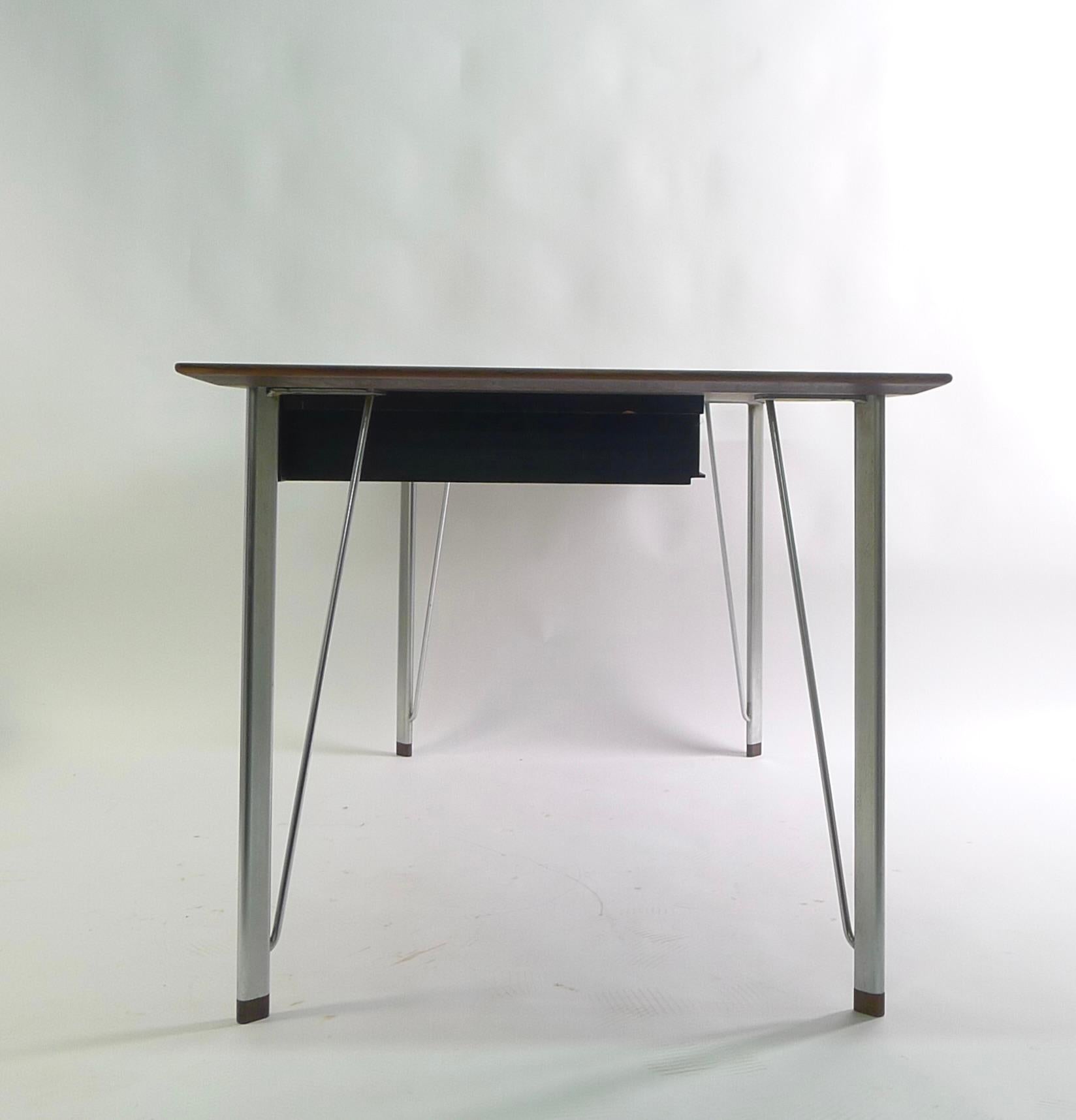 Mid-20th Century Arne Jacobsen Rosewood and Steel Writing Desk FH3605, Danish, Designed 1955 For Sale