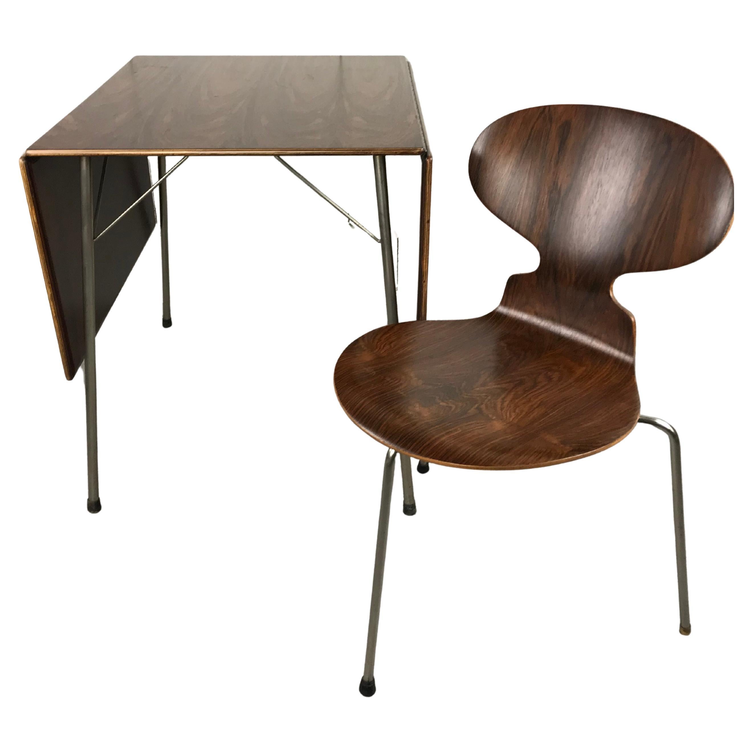 Arne Jacobsen Rosewood Ant Chair with Matching Drop-Leaf Table, Denmark, 1950s For Sale