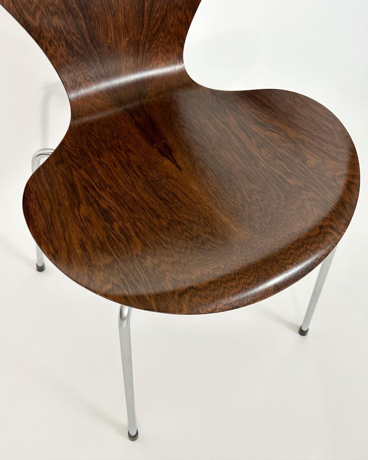 Stainless Steel Arne Jacobsen Rosewood Chair Series 7 Fritz Hansen Denmark 1968 For Sale