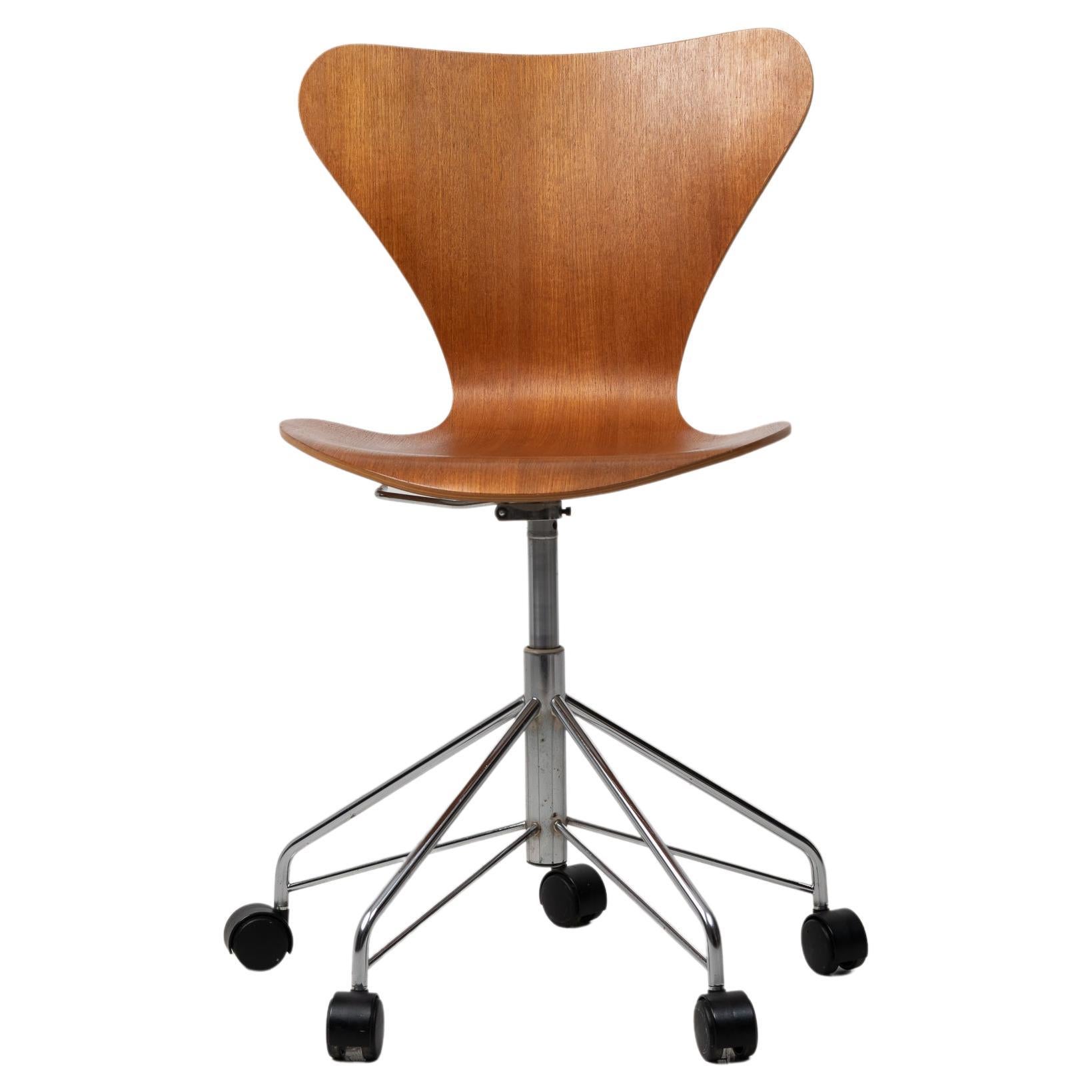 Arne Jacobsen Scandinavian Modern Teak Desk Chair 