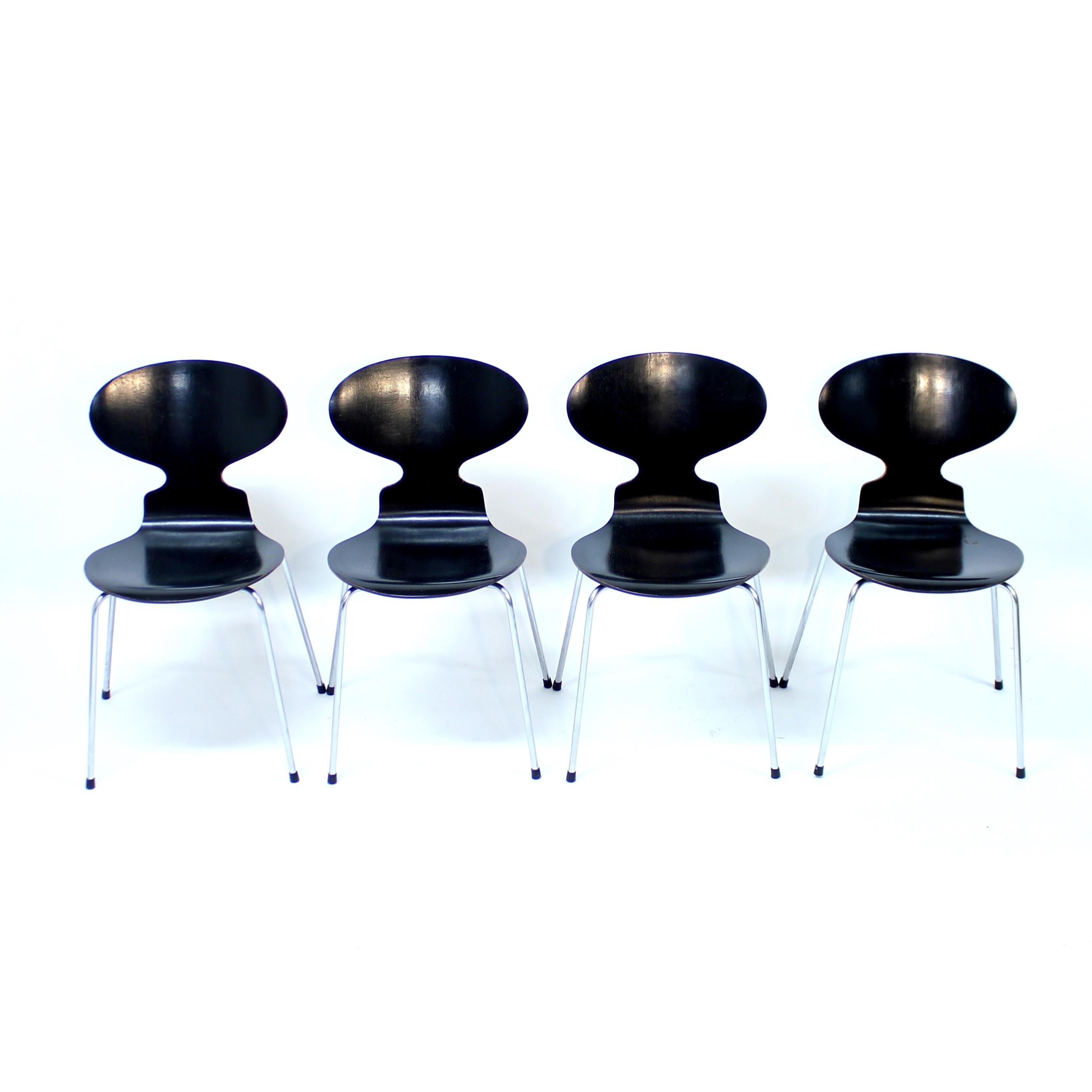 Scandinavian Modern Arne Jacobsen, set of 4 Ant chairs, model, 3100, Fritz Hansen, 1969