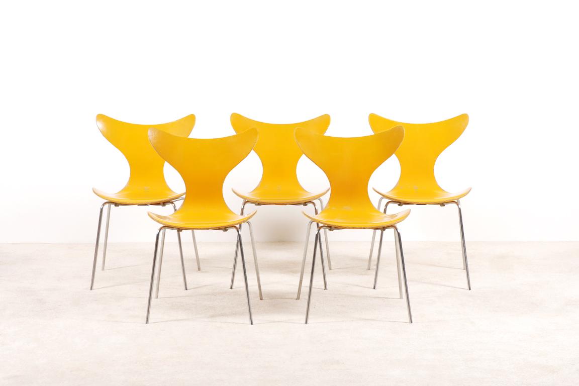 Scandinavian Modern Arne Jacobsen, Set of 5 Lily Chairs for Fritz Hansen, 1968