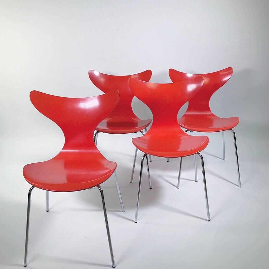 Arne Jacobsen Set of Four 3108 Dining Chairs for Fritz Hansen, Denmark, 1974 3