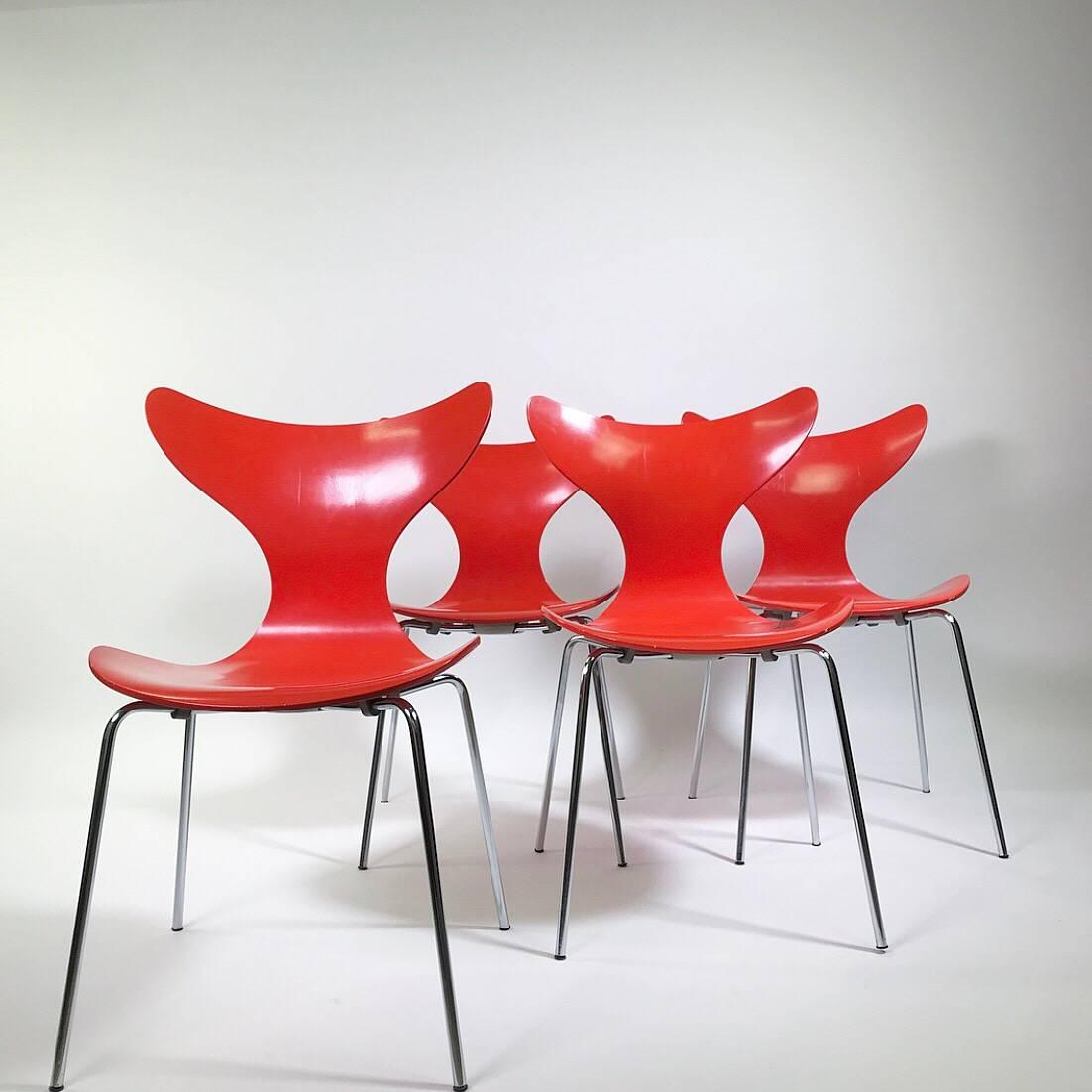 Danish Arne Jacobsen Set of Four 3108 Dining Chairs for Fritz Hansen, Denmark, 1974