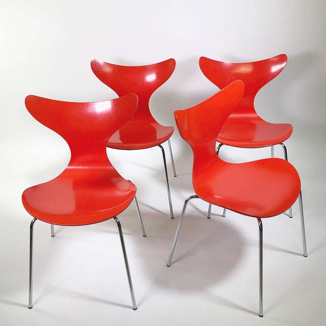 Arne Jacobsen Set of Four 3108 Dining Chairs for Fritz Hansen, Denmark, 1974 2
