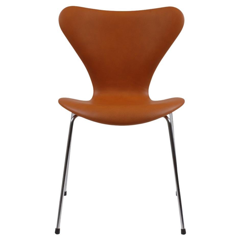 Arne Jacobsen Seven Chair, 3107, Newly Upholstered with Cognac Classic Leather For Sale