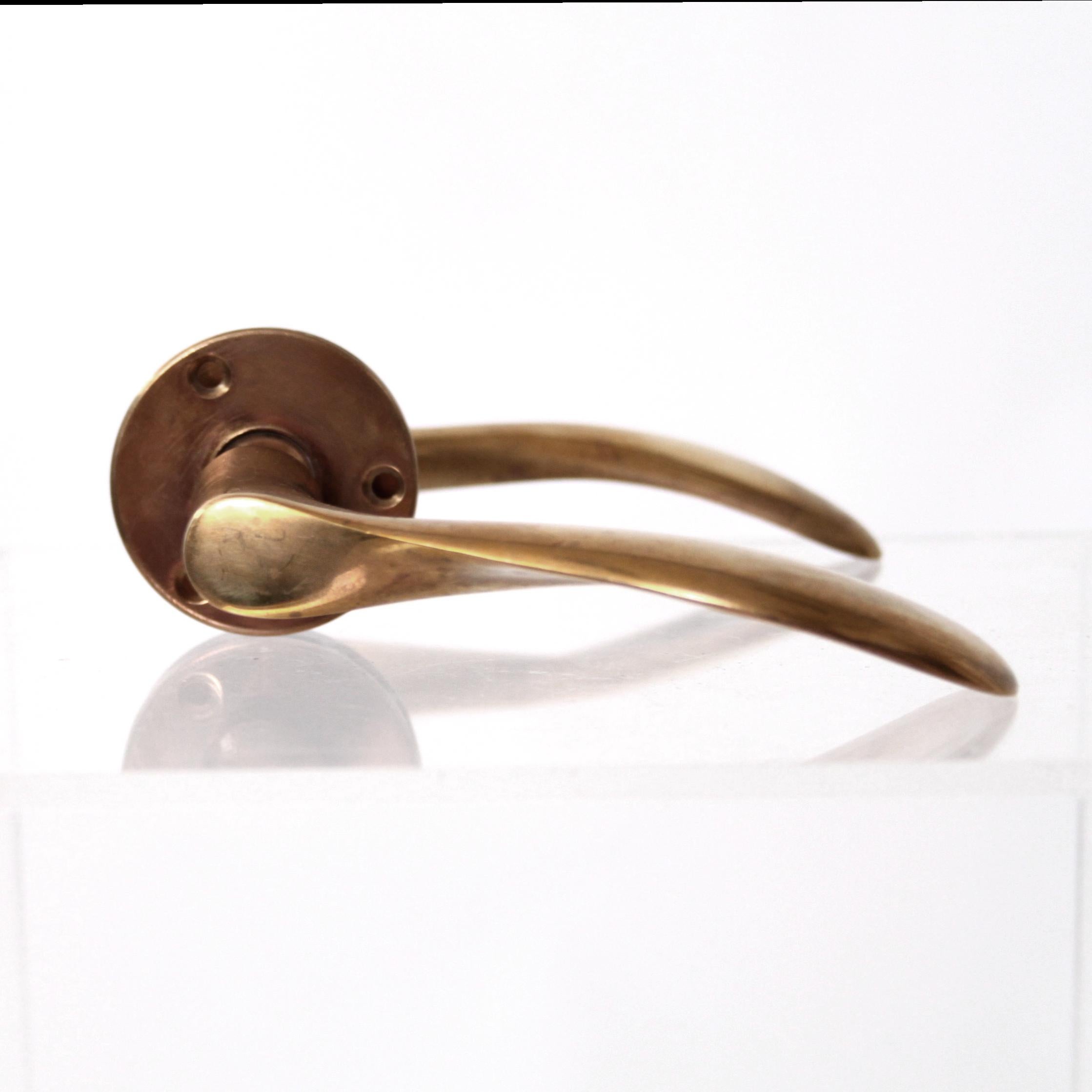 European Arne Jacobsen Solid Brass Door Handles with Patina For Sale
