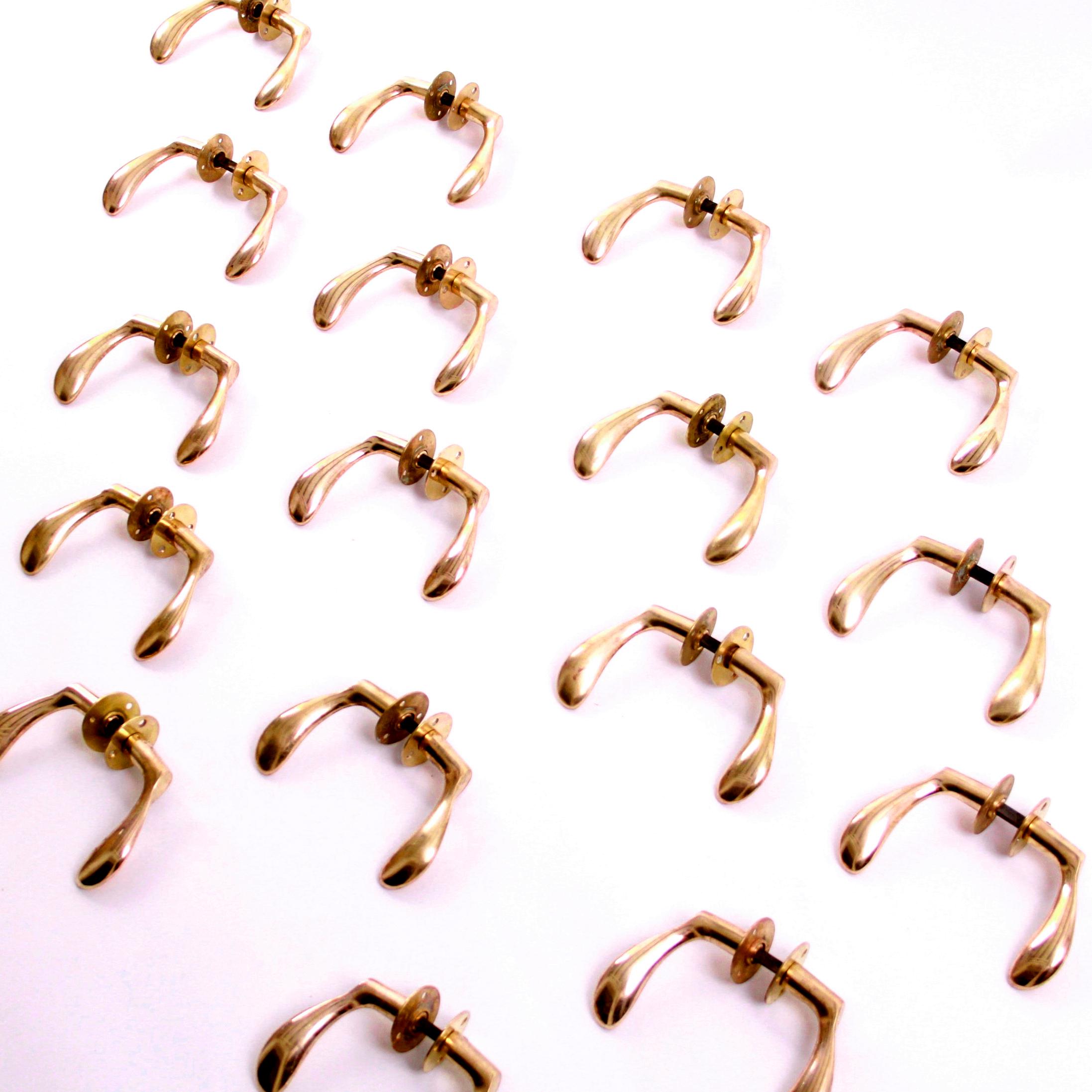 Arne Jacobsen Solid Brass Lever Door Handles, Scandinavian Modern Design In Good Condition In Copenhagen, DK