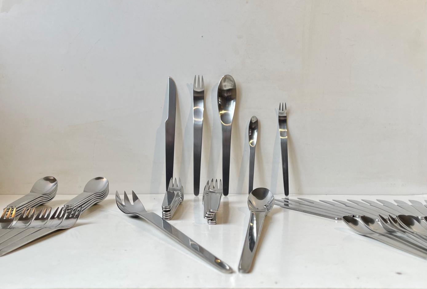 Mid-Century Modern Arne Jacobsen Stainless Cutlery Flatware Set for Georg Jensen, 12 Persons