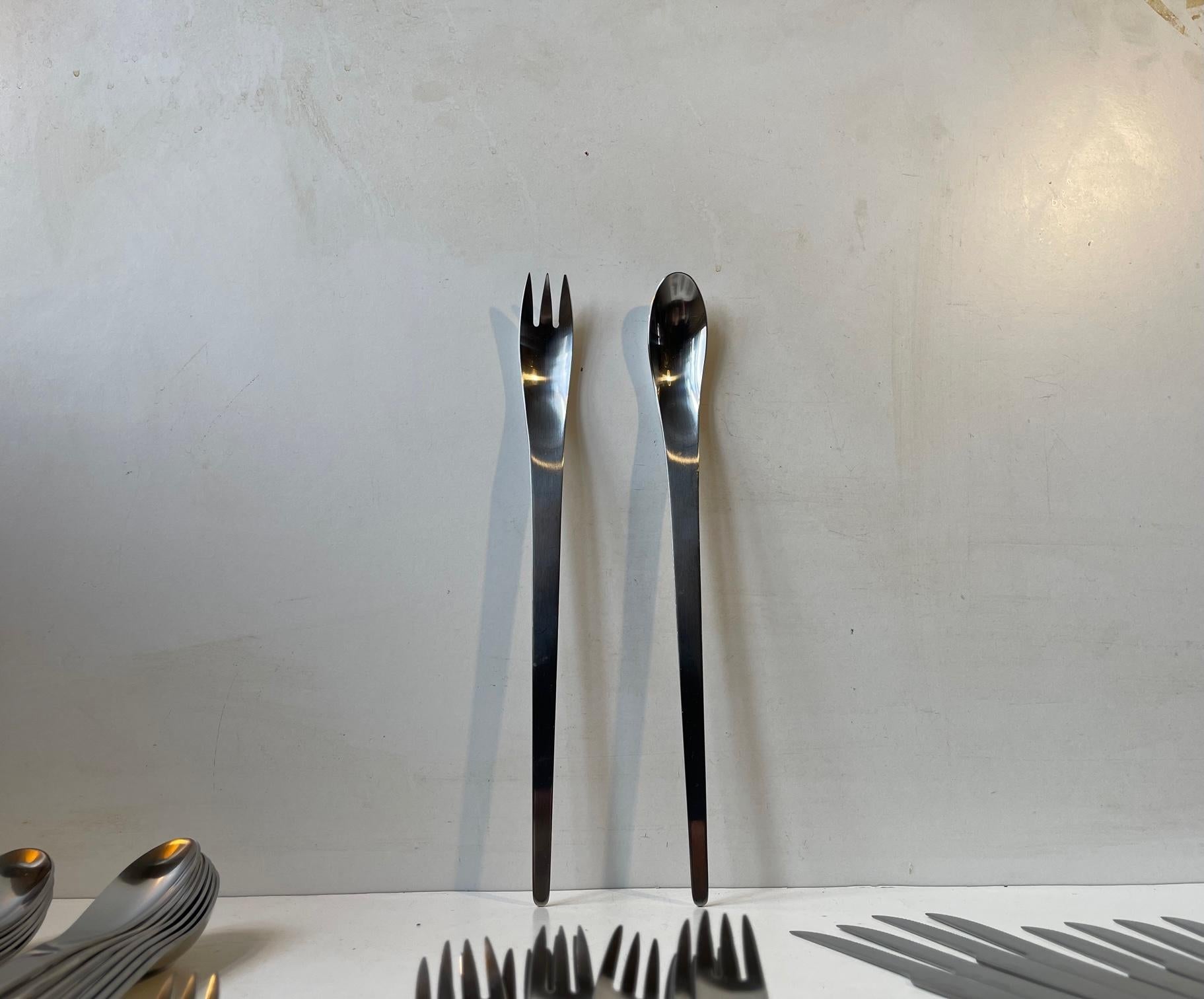 Brushed Arne Jacobsen Stainless Cutlery Flatware Set for Georg Jensen, 12 Persons