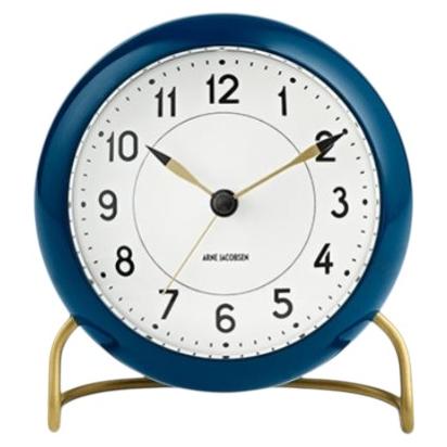 Arne Jacobsen 'Station' Table Clock, Blue, Ø 4.3 in For Sale