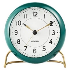 Arne Jacobsen 'Station' Table Clock, Green, Ø 4.3 in