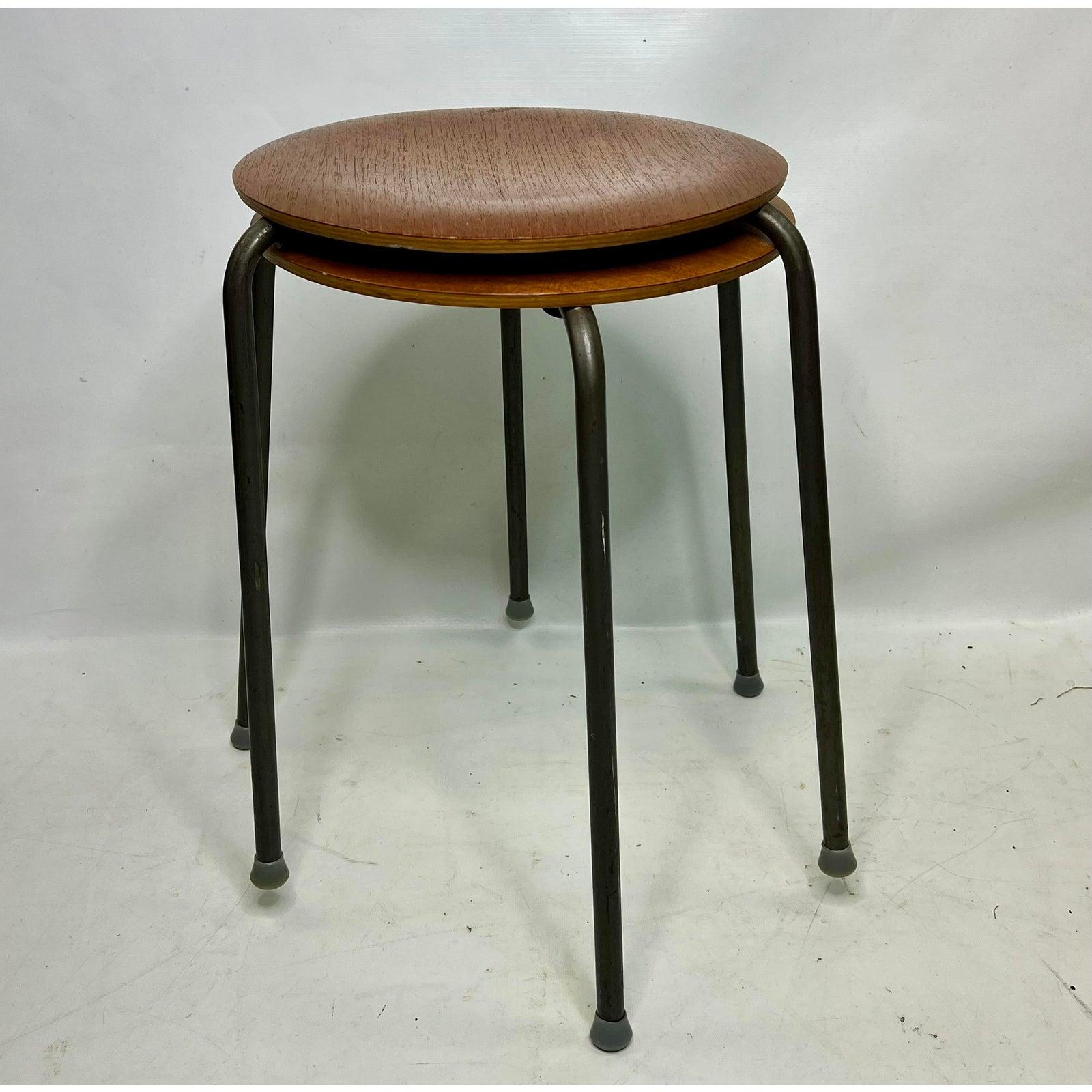 Arne Jacobsen style Danish teak stacking stools - a pair.