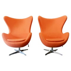 Arne Jacobsen Style, Pair of Tilt & Swivel Egg Chairs