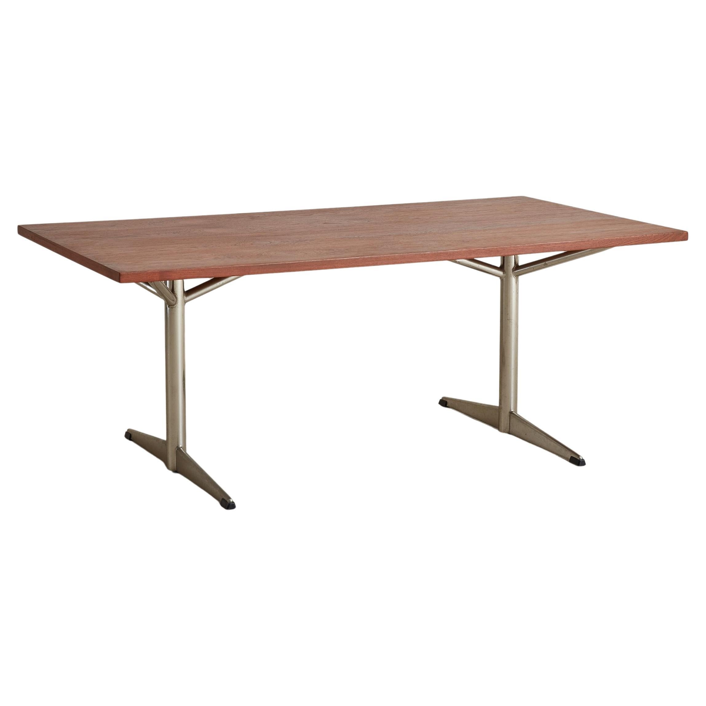 Rechteckiger Couchtisch im Arne Jacobsen-Stil aus Chrom + Holz, Dänemark