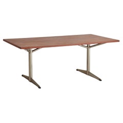 Rechteckiger Couchtisch im Arne Jacobsen-Stil aus Chrom + Holz, Dänemark
