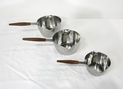 Arne Jacobsen Styled Stainless Teak Sauce - Butter- Gravy 3pc. Set Dana Denmark