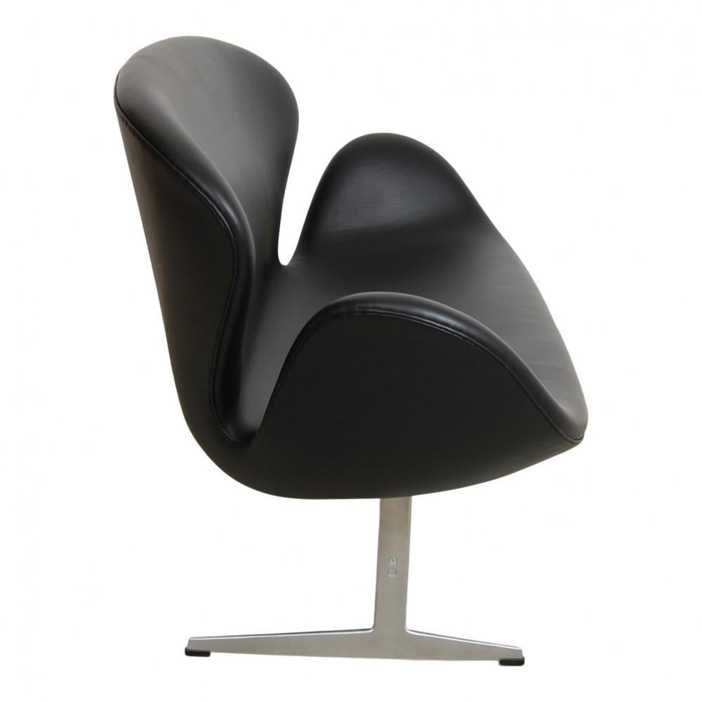 Danish Arne Jacobsen Swan Sofa in Black Leather