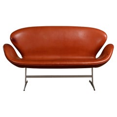 Arne Jacobsen Swan Sofa in Grace Walnut Leather for Fritz Hansen, Denmark 1958