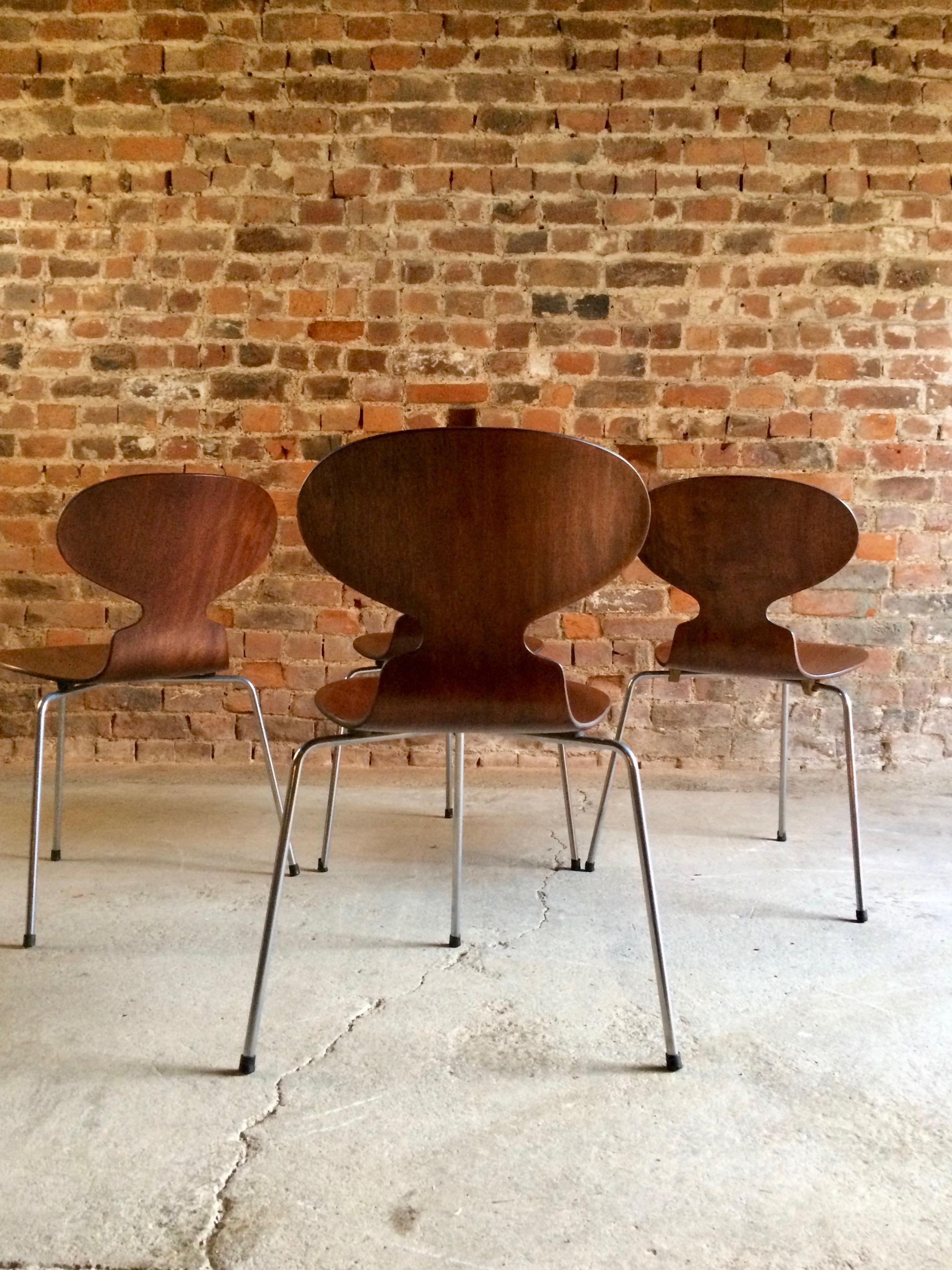Plywood Arne Jacobsen Table and Four Ant Chairs Danish 1950s Midcentury Fritz Hansen